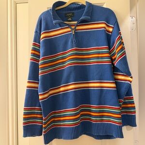 Lauren Ralph Lauren Blue Multicolor Striped Zip-Up Sweater